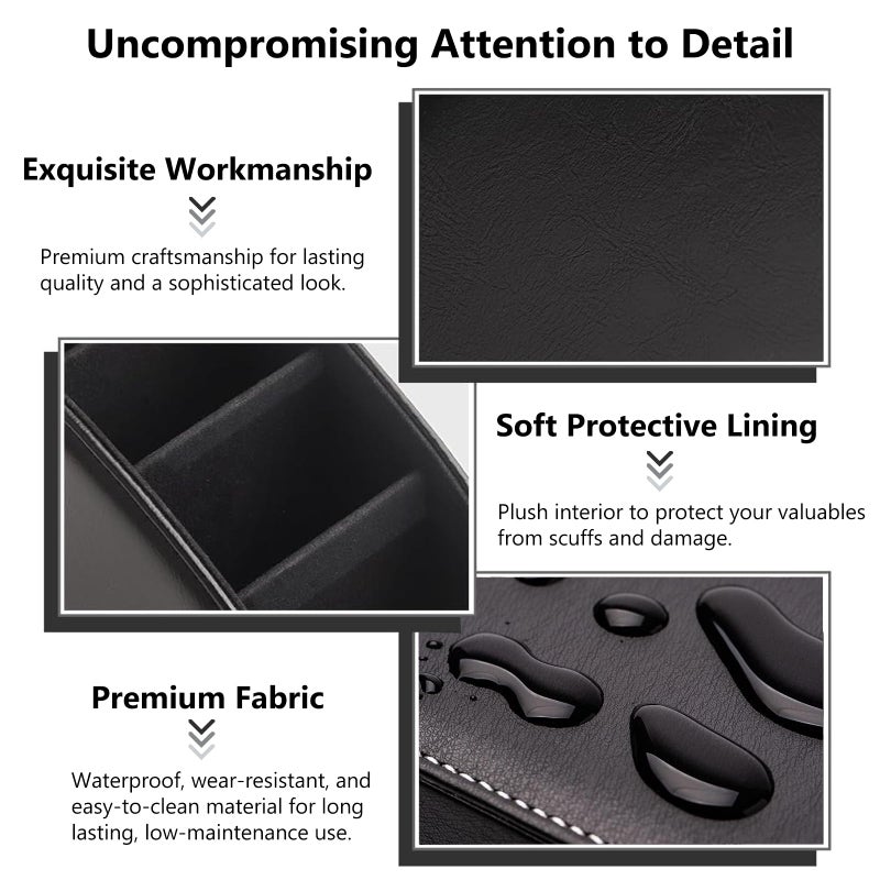 Lepat Remote Control Holder with 5 Compartments,Pu Leather Desktop Organiser Storage Caddy for TV Remote,Office Supplies,Heater Controllers,Media Player,Makeup Brushes (Black) - Image 3