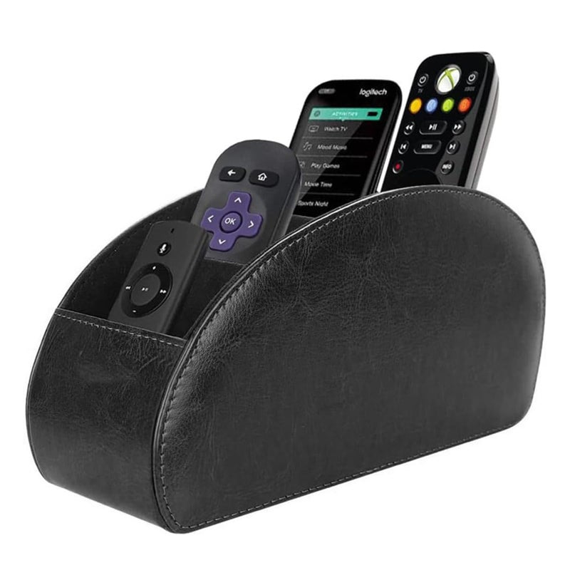 Lepat Remote Control Holder with 5 Compartments,Pu Leather Desktop Organiser Storage Caddy for TV Remote,Office Supplies,Heater Controllers,Media Player,Makeup Brushes (Black) - Image 1