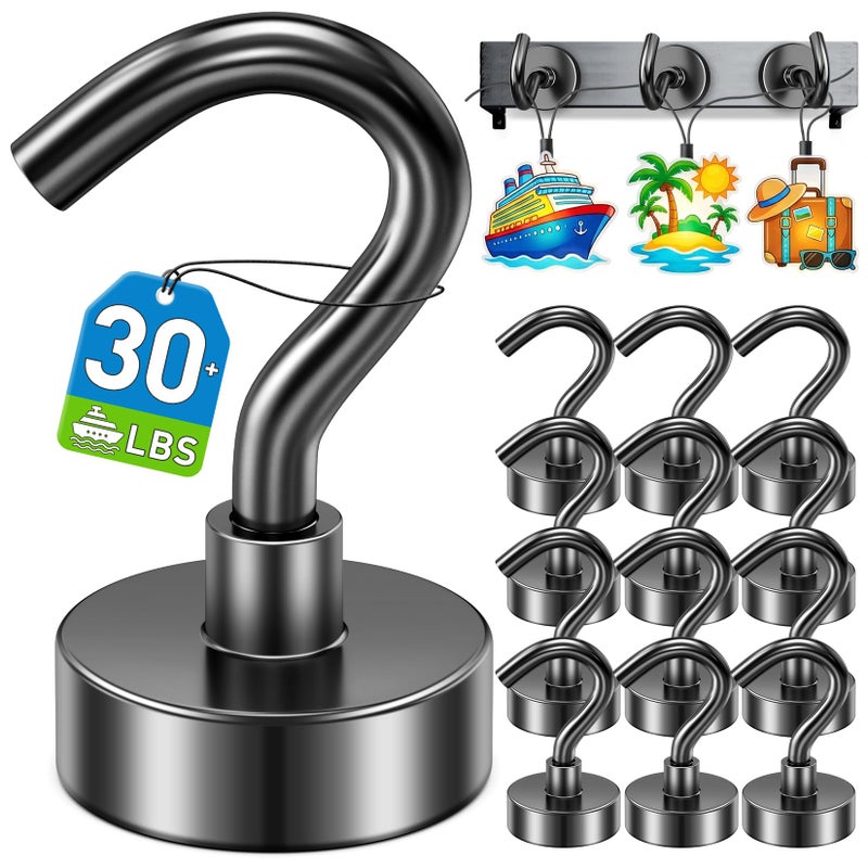 Mukfirm 12 Pack Magnetic Hooks for 2026 Cruise Cabins Beach Vacation 30lbs+ Heavy Duty Magnet with Hook Metal Magnetic Hooks for Kitchen Fridge Grills Hanging Magnet Hooks for Classroom Locker Whiteboard - Image 1