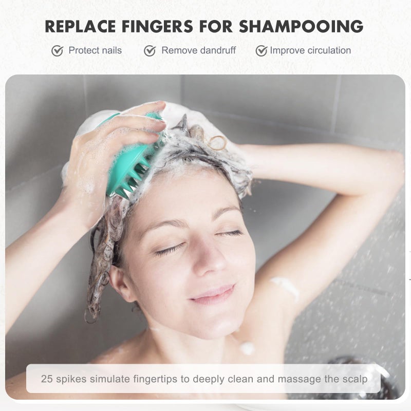 FREATECH Hair Scalp Massager Shampoo Brush with Soft Silicone Bristles for Scalp Care and Hair Growth, Shower Head Scalp Scrubber Exfoliator for Dandruff, Wet & Dry for Men, Women and Kids, Green - Image 5