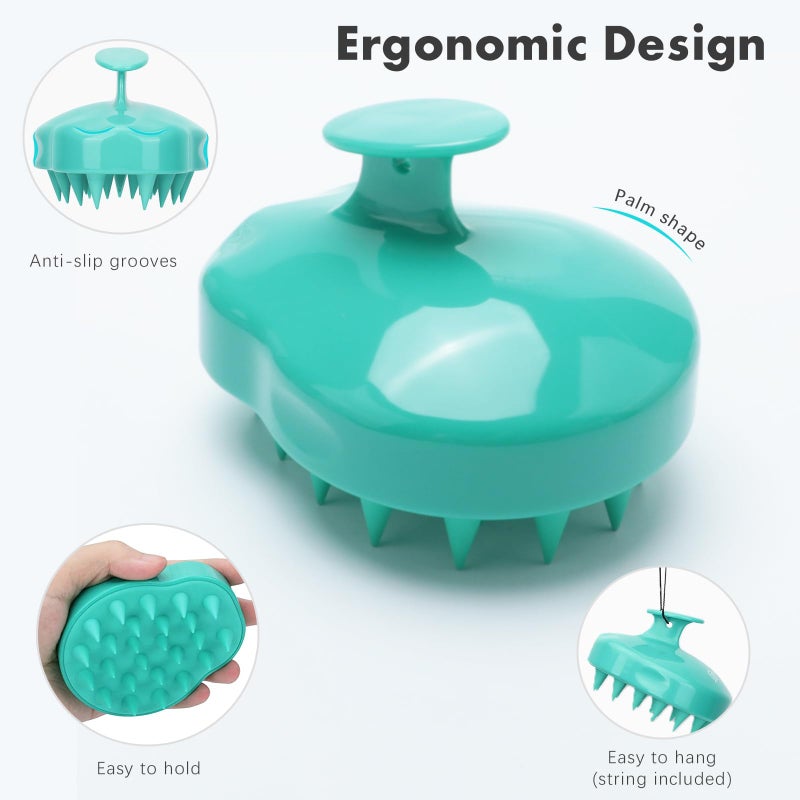FREATECH Hair Scalp Massager Shampoo Brush with Soft Silicone Bristles for Scalp Care and Hair Growth, Shower Head Scalp Scrubber Exfoliator for Dandruff, Wet & Dry for Men, Women and Kids, Green - Image 2