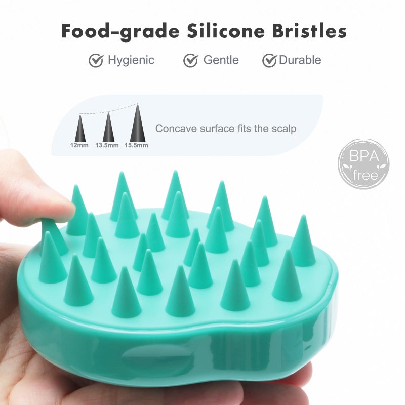 FREATECH Hair Scalp Massager Shampoo Brush with Soft Silicone Bristles for Scalp Care and Hair Growth, Shower Head Scalp Scrubber Exfoliator for Dandruff, Wet & Dry for Men, Women and Kids, Green - Image 3