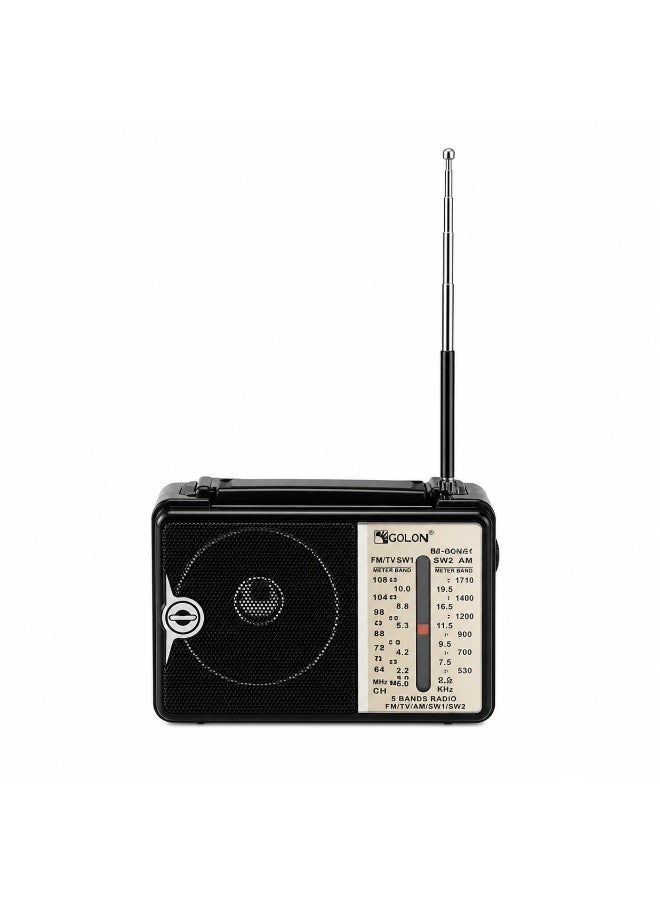 GOLON World Receiver Portable Radio ,AM/FM/TV/SW1/SW2 High Sensitivity Radio with Telescopic Antenna and Carry Handle - A1-327