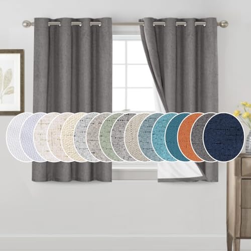 PrinceDeco Blackout Curtains Linen Textured 100 Thermal Insulated Sun Blocking Drapes for Bedroom Nursery Grommet Room Darkening Linen Curtains with White Liner 2 Panels Set52 W x 54 LGrey