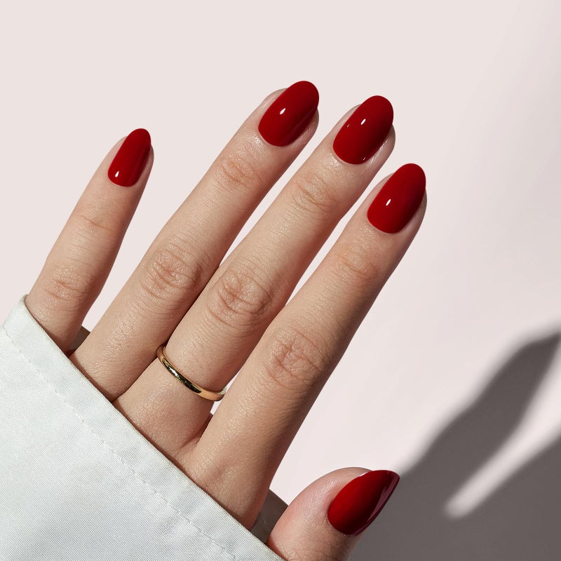 BTArtbox Press On Nails Short - Red Press on Nails Short Oval Nails Fake Nail with Nail Glue, Fit Perfectly, Reusable Glue On Nails in 16 Sizes, Cardinal - Image 2