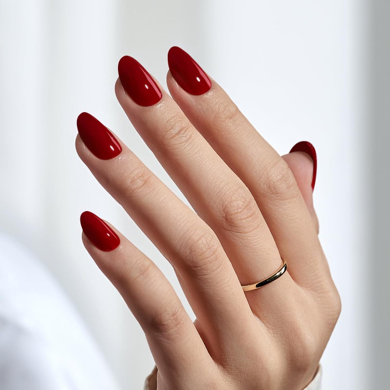 BTArtbox Press On Nails Short - Red Press on Nails Short Oval Nails Fake Nail with Nail Glue, Fit Perfectly, Reusable Glue On Nails in 16 Sizes, Cardinal - Image 4