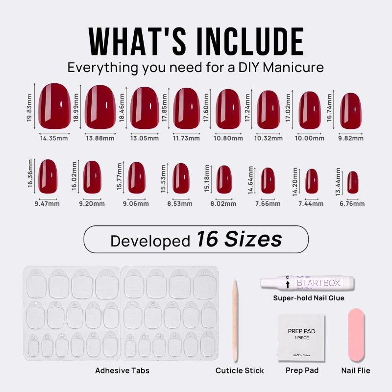 BTArtbox Press On Nails Short - Red Press on Nails Short Oval Nails Fake Nail with Nail Glue, Fit Perfectly, Reusable Glue On Nails in 16 Sizes, Cardinal - Image 5