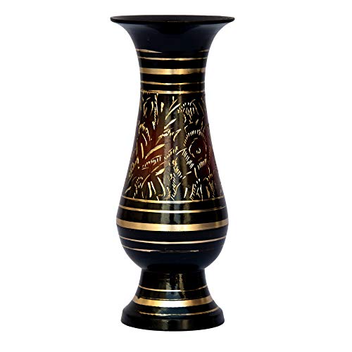 Bhimonee Decor | Brass Decorative Flower Vase | Handcrafted Bidri Work | 6-Inch Long Vase | Luxury Home Decor | Ethnic & Vintage Design | Living Room & Office Accent | Diwali & Housewarming Gift - Image 1
