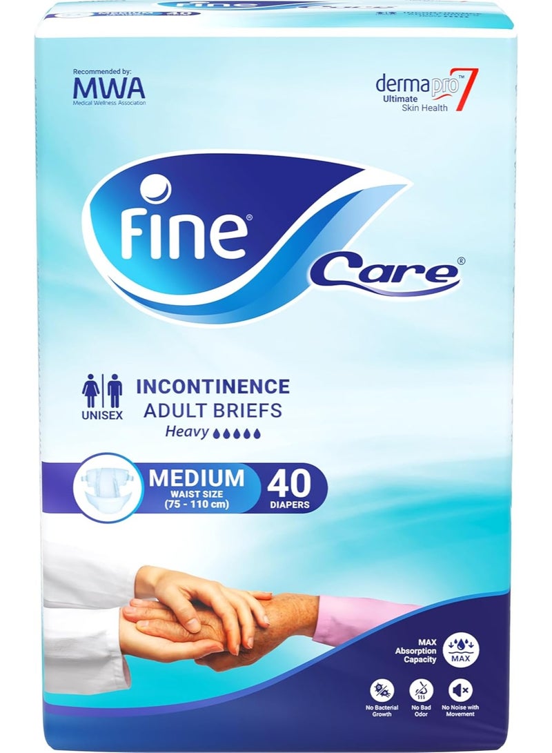 فاين كير حفاضات للكبار Fine Care لمشكلة سلس البول – حجم متوسط، محيط الخصر 75-110 سم – عبوة 40 قطعة - Image 4