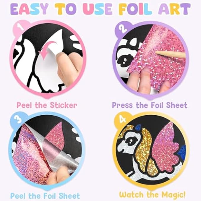 X SPRING ART & CRAFT ACTIVITY, COMPLETE FOIL ART SET FOR CREATIVE KIDS, MESS-FREE TRAVEL CRAFT KIT WITH VIBRANT COLORS, FUN ARTS & CRAFTS ACTIVITY FOR GIRLS AND BOYS 6-10 YEARS OLD - Image 5