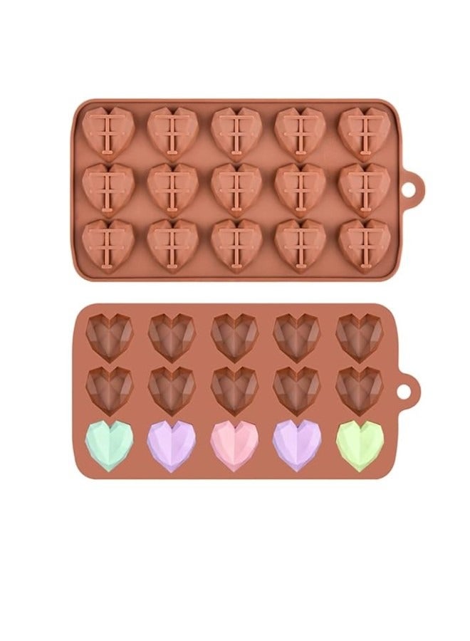 Diamond Heart Silicone Molds, Chocolate Molds 15 Cavities 3D Heart Love Shaped Silicone Molds Tray - Image 1