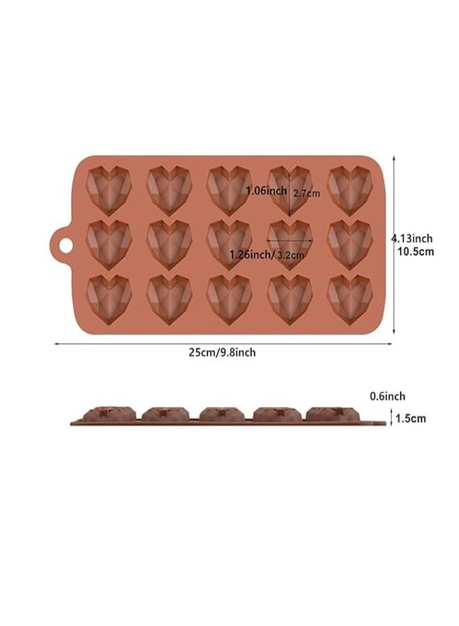 Diamond Heart Silicone Molds, Chocolate Molds 15 Cavities 3D Heart Love Shaped Silicone Molds Tray - Image 2