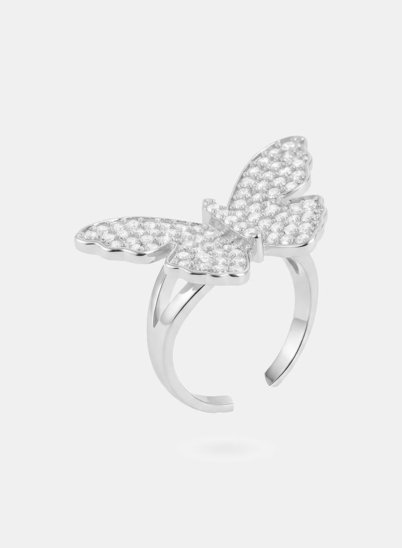Akher el Ankoud Women'S Open Butterfly Design Ring, Studded With Zircon Stones - Image 1