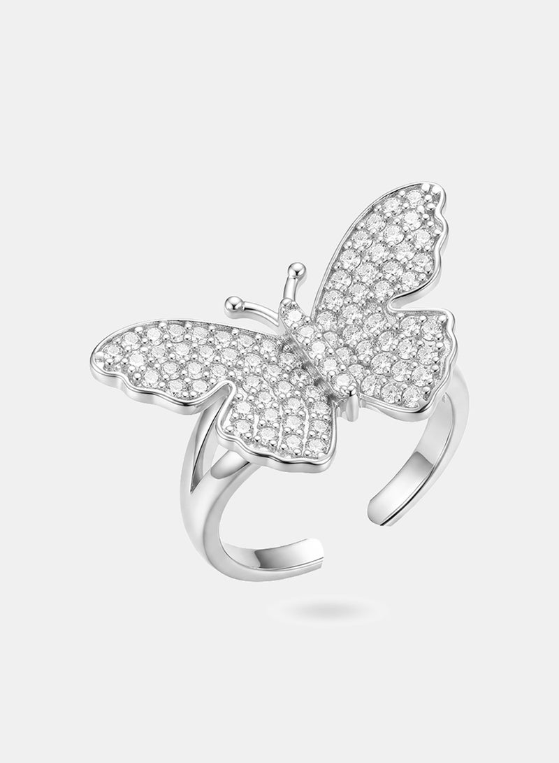 Akher el Ankoud Women'S Open Butterfly Design Ring, Studded With Zircon Stones - Image 2