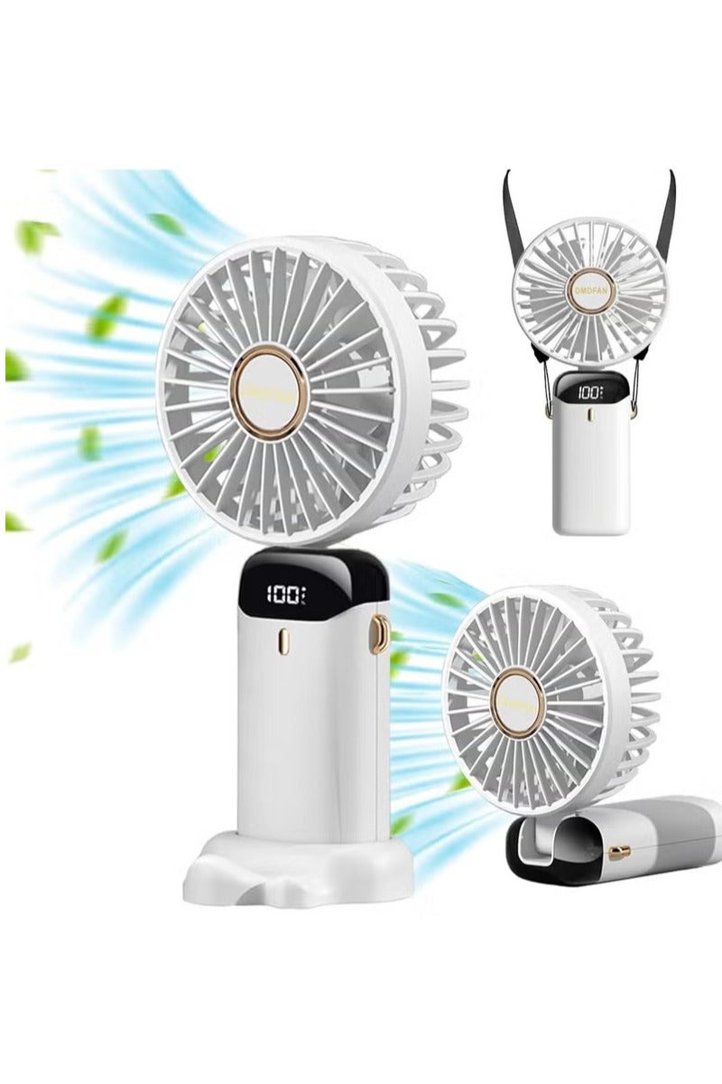 Denx Portable Electric Handheld Fan DX2611 USB Rechargeable Hand-Held Hanging Freestanding Small Fans with 5-Speed/Modes and Power Display ,14-22 Hours Runtime Powerful Fans for Home Travel Office Outdoor - Image 1