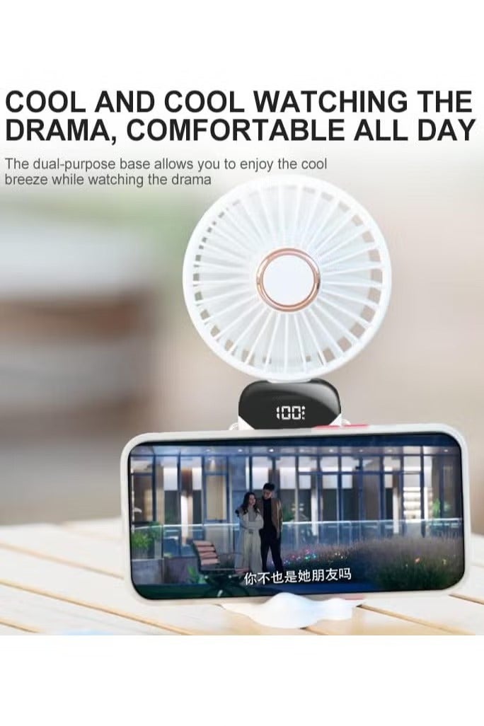 Denx Portable Electric Handheld Fan DX2611 USB Rechargeable Hand-Held Hanging Freestanding Small Fans with 5-Speed/Modes and Power Display ,14-22 Hours Runtime Powerful Fans for Home Travel Office Outdoor - Image 2