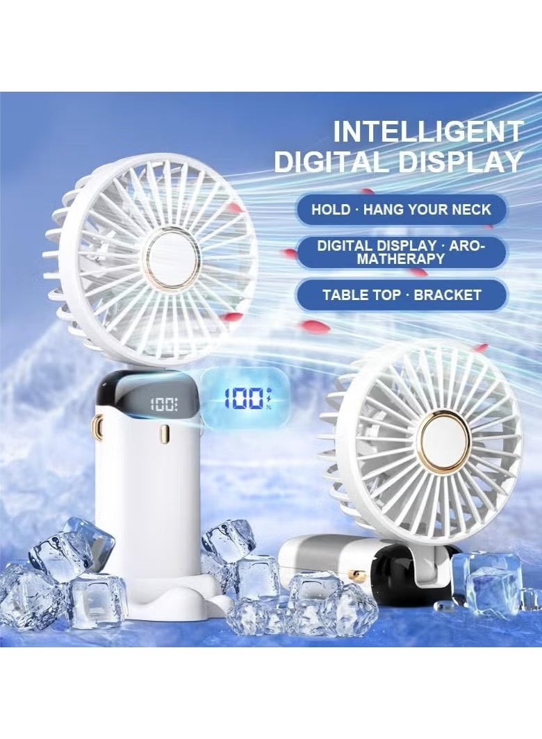 Denx Portable Electric Handheld Fan DX2611 USB Rechargeable Hand-Held Hanging Freestanding Small Fans with 5-Speed/Modes and Power Display ,14-22 Hours Runtime Powerful Fans for Home Travel Office Outdoor - Image 3