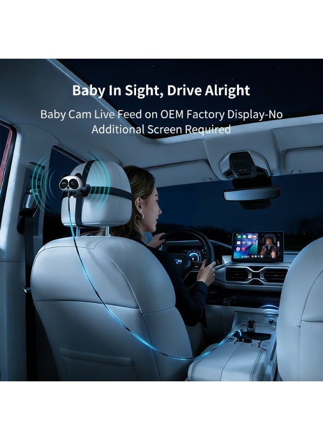 Ottocast Rear Guardian Wireless CarPlay Baby Camera for Cars, Panda Cabin Monitor with 150° Wide Angle Night Vision, WiFi 6, Bluetooth 5.4, Auto Reconnect, No Extra Screen Needed - Image 5