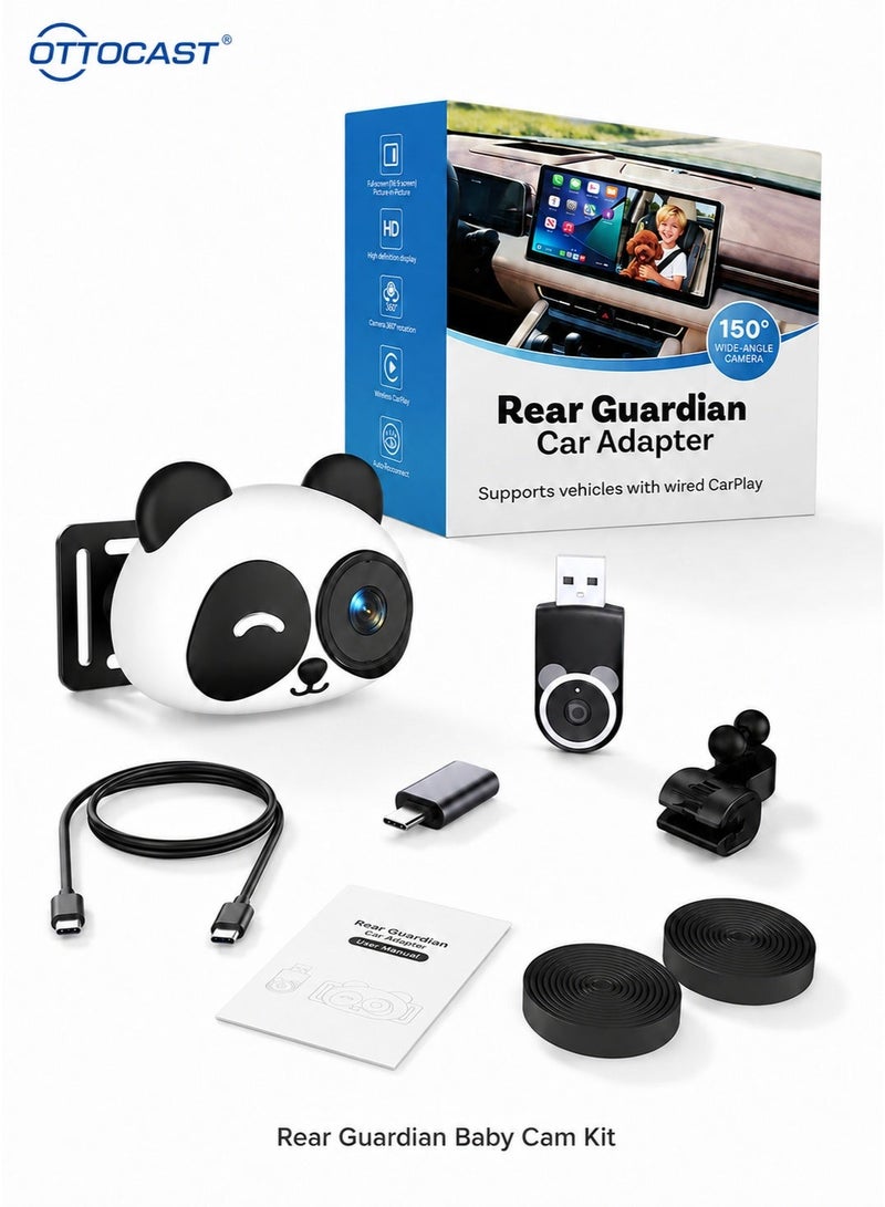 Ottocast Rear Guardian Wireless CarPlay Baby Camera for Cars, Panda Cabin Monitor with 150° Wide Angle Night Vision, WiFi 6, Bluetooth 5.4, Auto Reconnect, No Extra Screen Needed - Image 1