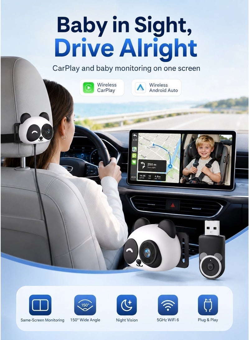 Ottocast Rear Guardian Wireless CarPlay Baby Camera for Cars, Panda Cabin Monitor with 150° Wide Angle Night Vision, WiFi 6, Bluetooth 5.4, Auto Reconnect, No Extra Screen Needed - Image 5