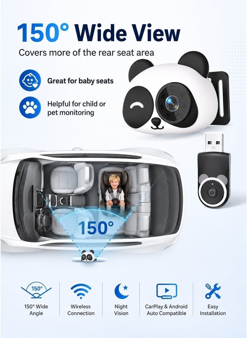 Ottocast Rear Guardian Wireless CarPlay Baby Camera for Cars, Panda Cabin Monitor with 150° Wide Angle Night Vision, WiFi 6, Bluetooth 5.4, Auto Reconnect, No Extra Screen Needed - Image 4
