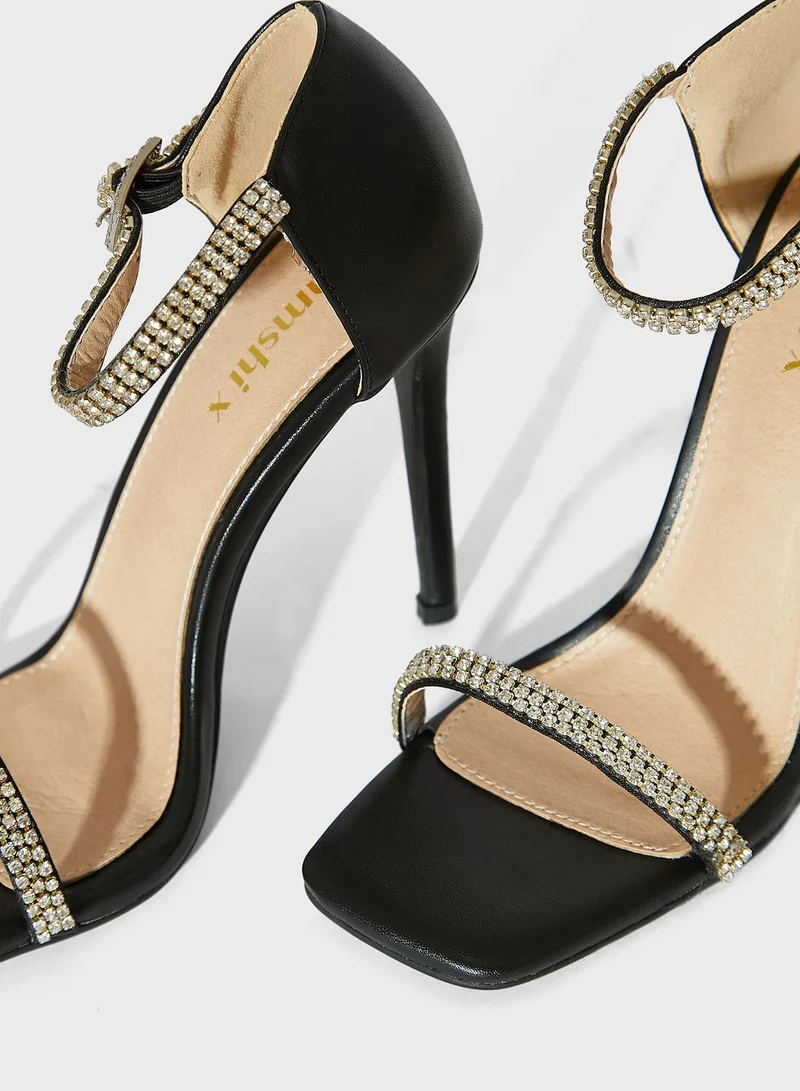 Namshi x Sabrina Diamante Ankle Strap Square Toe Sandal