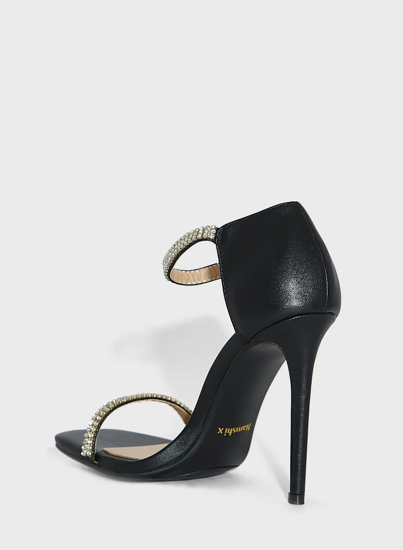 Namshi x Sabrina Diamante Ankle Strap Square Toe Sandal