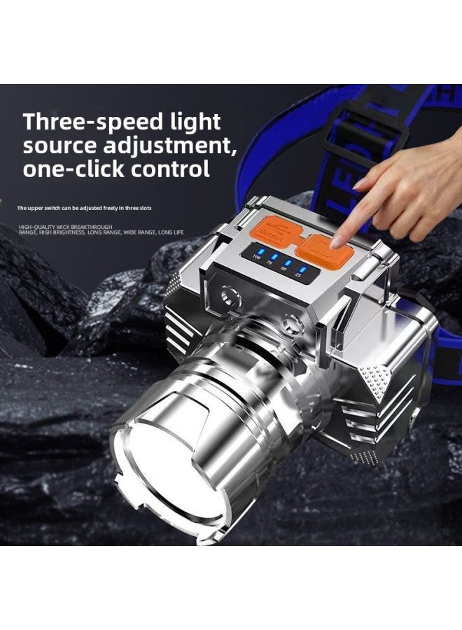 Generic Strong Headlight Led Lighting Long Beam Head-Mounted Flashlight Outdoor Headlight Fishing Light Rechargeable Headlight Wholesale-Color:201 Large Electronic Display [headband + Charging Cable]  - Image 4
