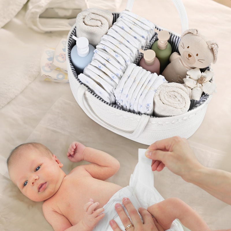 Degeyoyo 13.5L Baby Diaper Caddy Organizer, 15.3"x9.8"x7" Cotton Rope Diaper Basket, Changing Table Storage Caddy With Removable Divider, Baby Basket for Nursery, Car, Diapers, Baby Shower Gifts for Newborn - Image 3