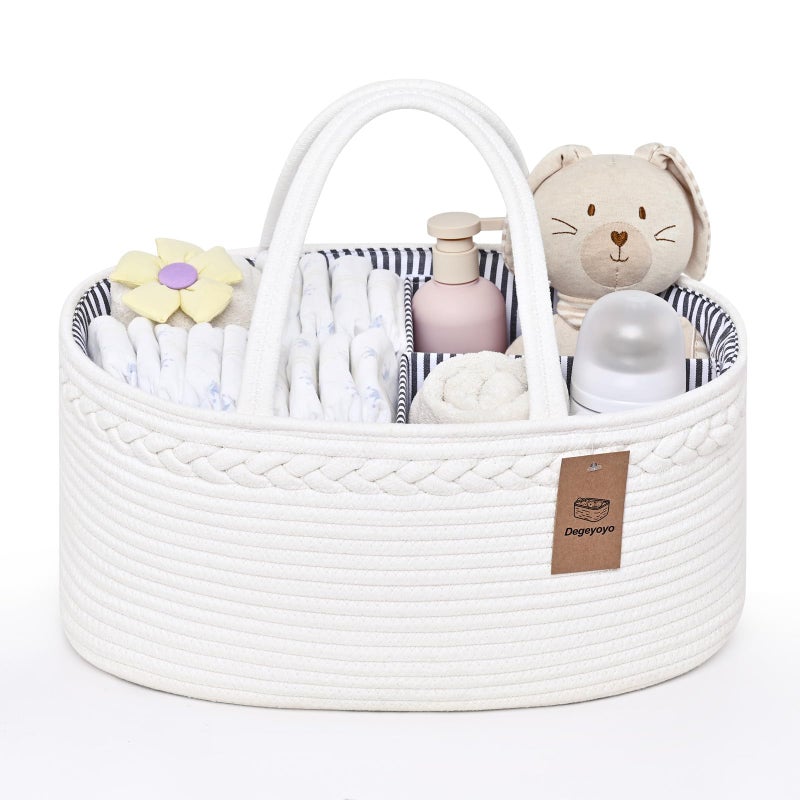 Degeyoyo 13.5L Baby Diaper Caddy Organizer, 15.3"x9.8"x7" Cotton Rope Diaper Basket, Changing Table Storage Caddy With Removable Divider, Baby Basket for Nursery, Car, Diapers, Baby Shower Gifts for Newborn - Image 1