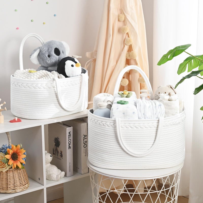 Degeyoyo 13.5L Baby Diaper Caddy Organizer, 15.3"x9.8"x7" Cotton Rope Diaper Basket, Changing Table Storage Caddy With Removable Divider, Baby Basket for Nursery, Car, Diapers, Baby Shower Gifts for Newborn - Image 2