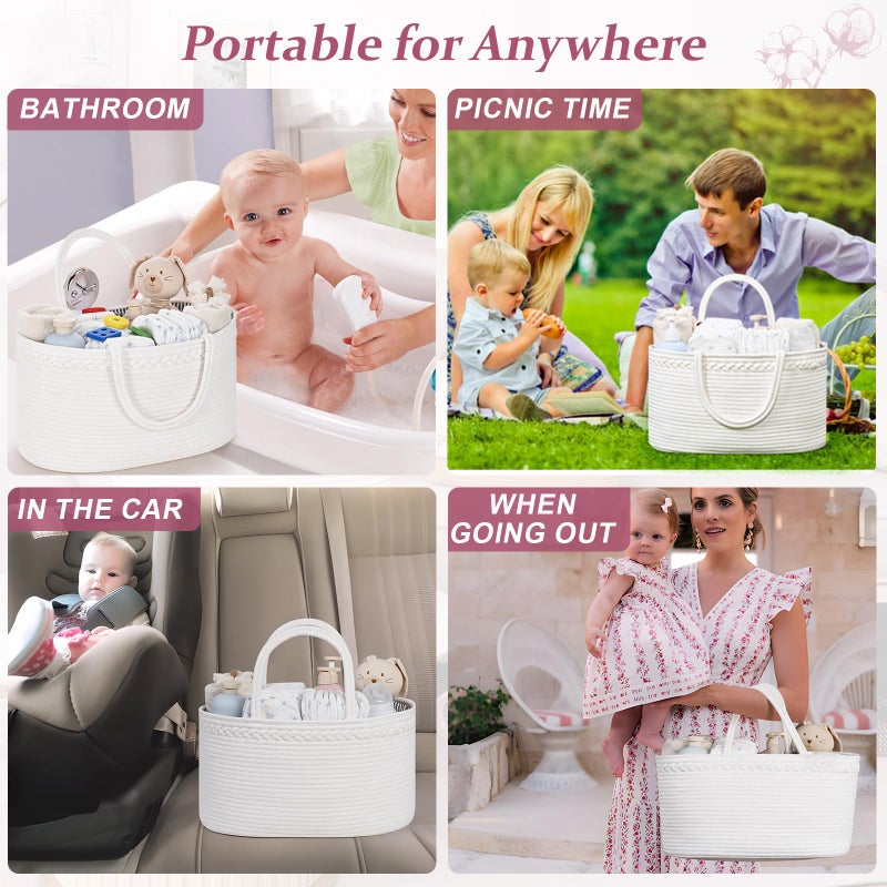 Degeyoyo 13.5L Baby Diaper Caddy Organizer, 15.3"x9.8"x7" Cotton Rope Diaper Basket, Changing Table Storage Caddy With Removable Divider, Baby Basket for Nursery, Car, Diapers, Baby Shower Gifts for Newborn - Image 4