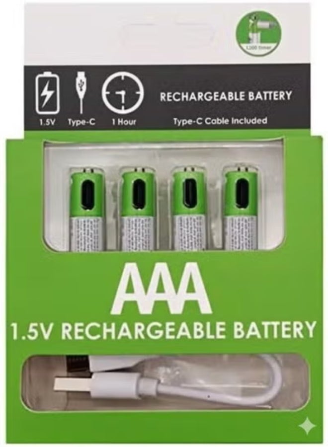 Egypt | hub طقم بطاريات AAA قابلة للشحن بمنفذ Type-C - 4 قطع - Image 1