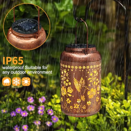 Tepaken 2 Pack Solar Lanterns Outdoor Waterproof, Hummingbird Garden Decor Gifts for Women Mom Grandma Hanging Solar Lights Metal Solar Decoration Outside for Yard, Patio, Lawn, Pathway - Image 4