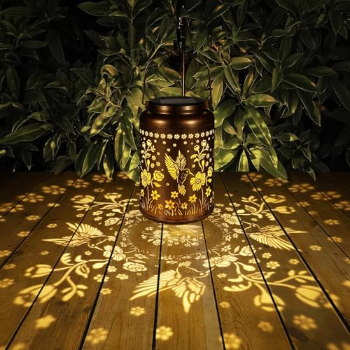 Tepaken 2 Pack Solar Lanterns Outdoor Waterproof, Hummingbird Garden Decor Gifts for Women Mom Grandma Hanging Solar Lights Metal Solar Decoration Outside for Yard, Patio, Lawn, Pathway - Image 2