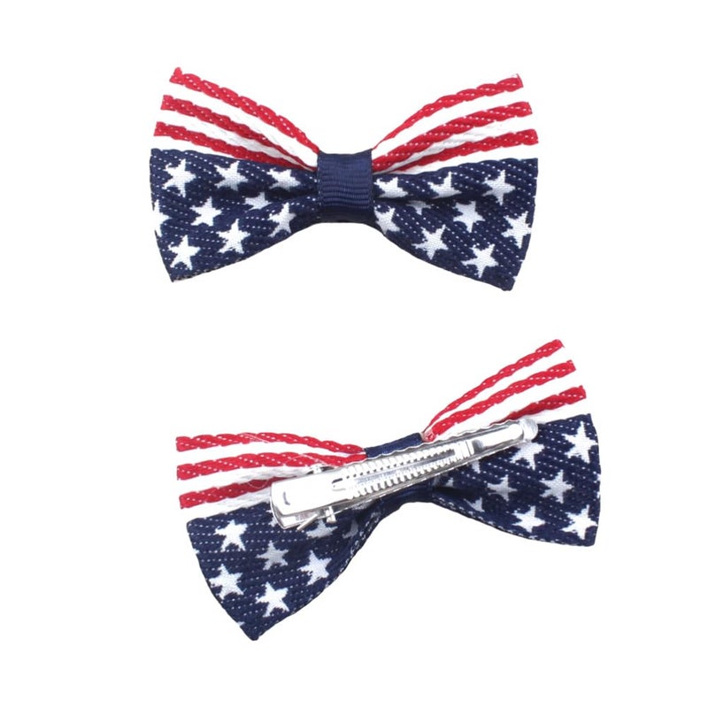 Aysekone 2 Pcs/Pack Girls American Flag Hair Bow Hair Clips Fourth of July Hair Accessories Patriotic Hair Bows Hairgrips - Image 5