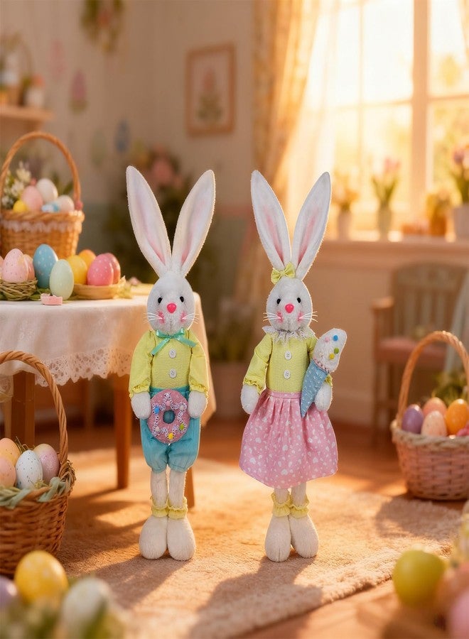 Glintoper 2 Pack Easter Decorations Standing Bunny with Stretchable Legs, 21" to 26" White Rabbits Couple Figurine, Party Favor Photo Props Gifts for Office Kitchen Farmhouse Front Door Spring Home - Image 4