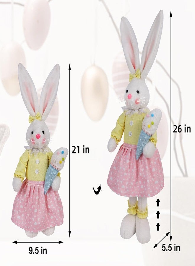 Glintoper 2 Pack Easter Decorations Standing Bunny with Stretchable Legs, 21" to 26" White Rabbits Couple Figurine, Party Favor Photo Props Gifts for Office Kitchen Farmhouse Front Door Spring Home - Image 2
