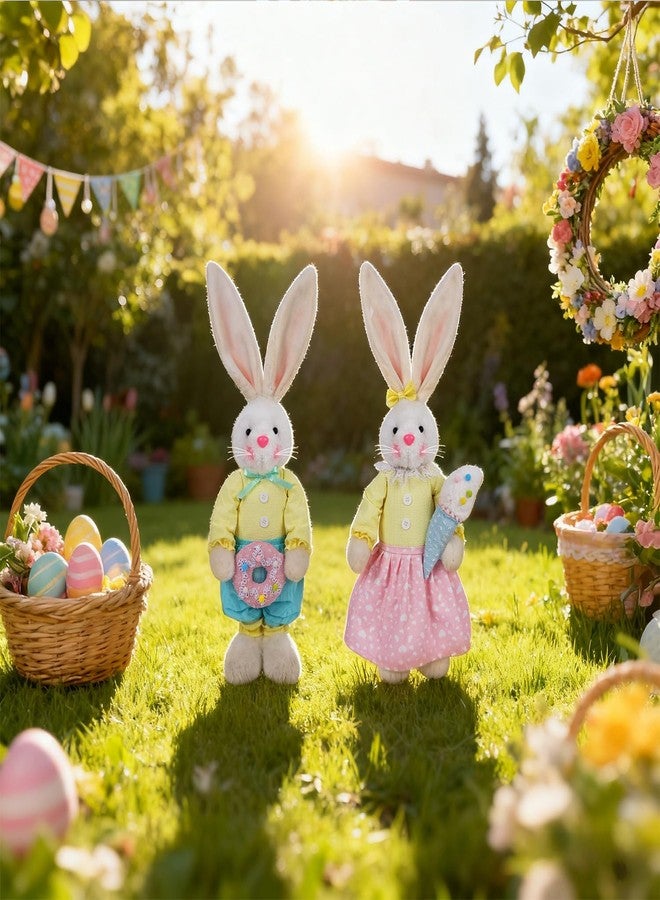 Glintoper 2 Pack Easter Decorations Standing Bunny with Stretchable Legs, 21" to 26" White Rabbits Couple Figurine, Party Favor Photo Props Gifts for Office Kitchen Farmhouse Front Door Spring Home - Image 5