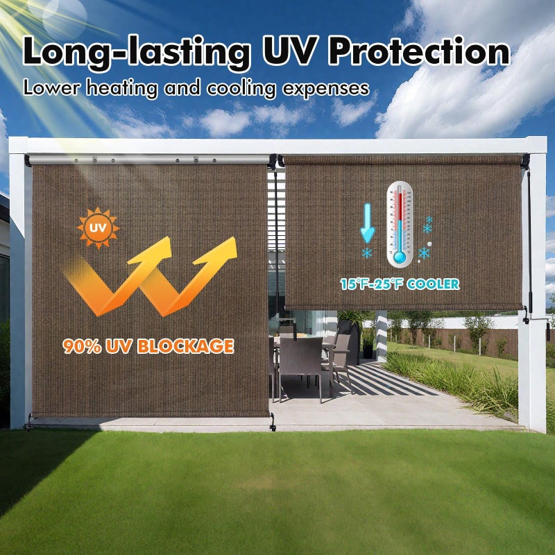 Artpuch Outdoor Roller Shades with Splicing Design, 10' W x 8' H Exterior Cordless Patio Shades Roll Up Blinds for Porch, Gazebo, Pergola, Balcony, Mocha - Image 2