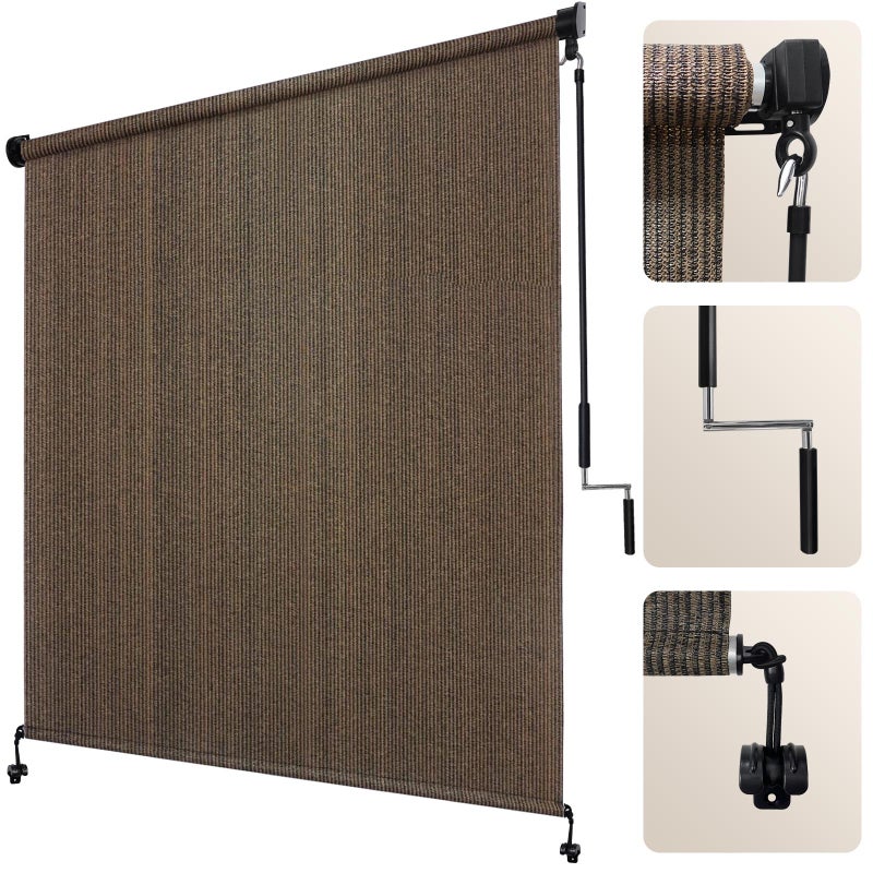 Artpuch Outdoor Roller Shades with Splicing Design, 10' W x 8' H Exterior Cordless Patio Shades Roll Up Blinds for Porch, Gazebo, Pergola, Balcony, Mocha - Image 1