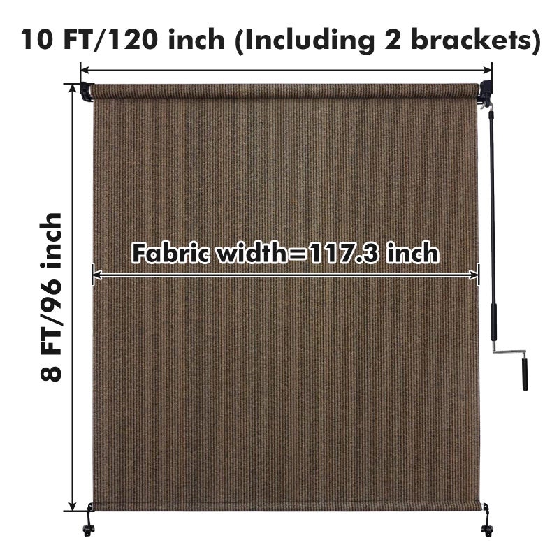 Artpuch Outdoor Roller Shades with Splicing Design, 10' W x 8' H Exterior Cordless Patio Shades Roll Up Blinds for Porch, Gazebo, Pergola, Balcony, Mocha - Image 4