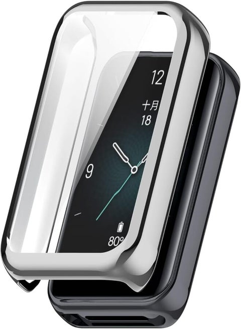 Next Store Tempered Glass Screen Protector with TPU Frame Easy Installation Clear Film Waterproof Bubble Free Compatible with Huawei Band 9.(Silver)