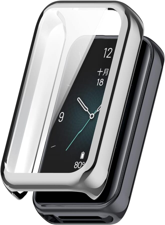 Next Store Tempered Glass Screen Protector with TPU Frame Easy Installation Clear Film Waterproof Bubble Free Compatible with Huawei Band 9.(Silver)