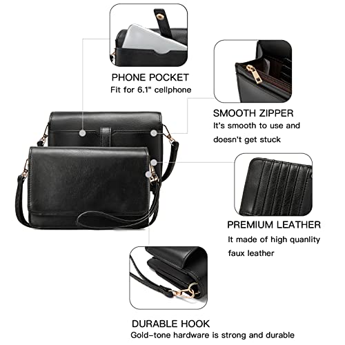 BROMEN Crossbody Bags for Women Small Cell Phone Shoulder Wristlet Wallet Clutch Purse Oil Wax Black - Image 4