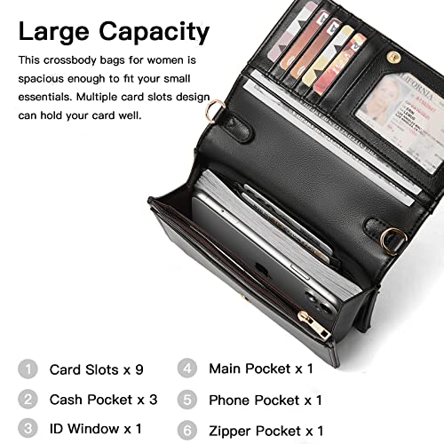 BROMEN Crossbody Bags for Women Small Cell Phone Shoulder Wristlet Wallet Clutch Purse Oil Wax Black - Image 3