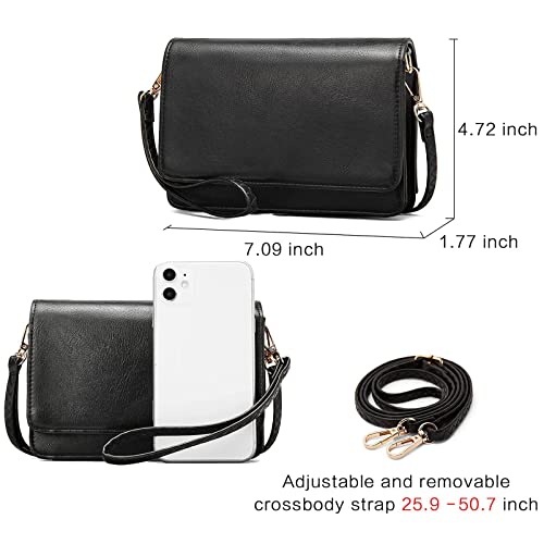 BROMEN Crossbody Bags for Women Small Cell Phone Shoulder Wristlet Wallet Clutch Purse Oil Wax Black - Image 5