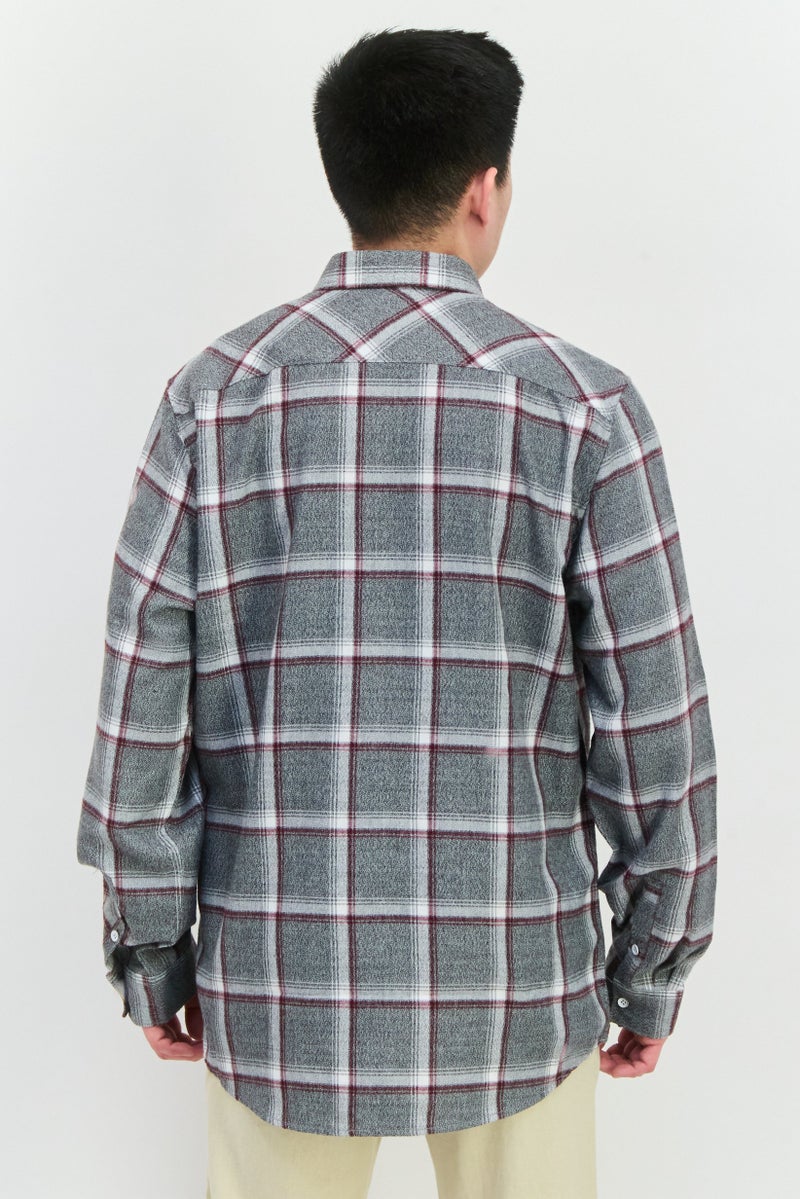 Civil Society Men Regular Fit Plaid Long Sleeves Casual Shirt, Grey  - Image 3