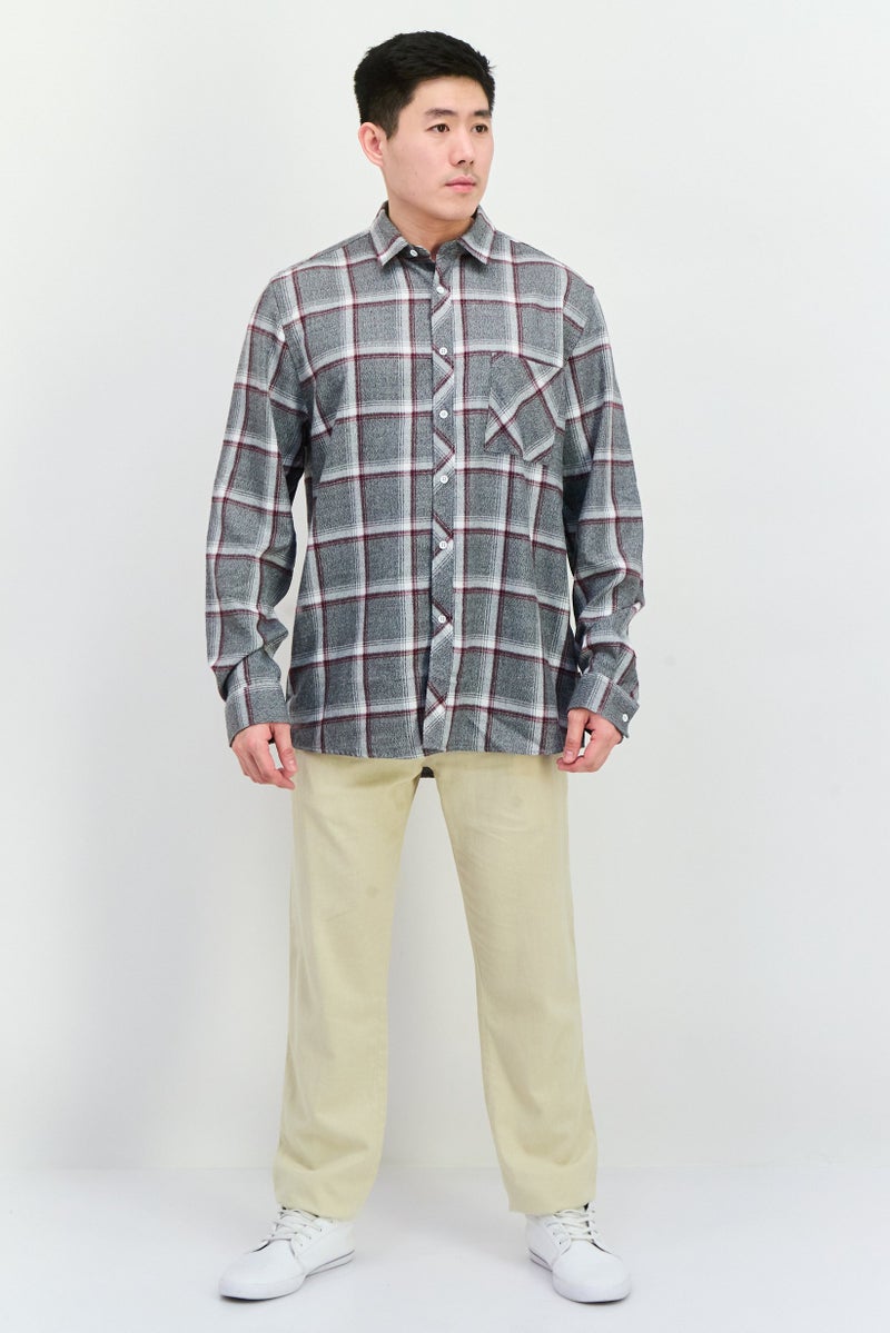 Civil Society Men Regular Fit Plaid Long Sleeves Casual Shirt, Grey  - Image 4