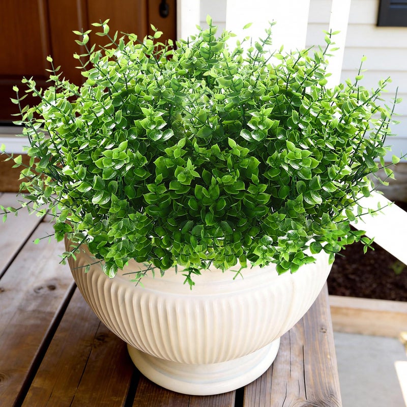WYOK 14 Bundles Artificial Grass UV Resistant for Patio Outdoors Fake Faux Silk Plants Realistic Plastic Grass Indoors Porch Window Home Decoration (14, Green Grasses) - Image 1